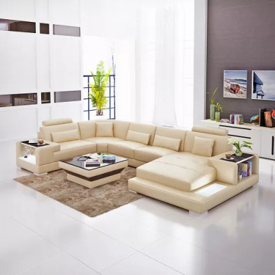 Ecksofa Wohnlandschaft Eckcouch Couchtisch Sofa U-Form Ledersofa Couch 2tlg. Neu