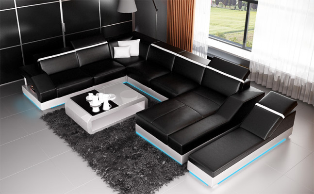 Ledersofa Sofa Couch Wohnlandschaft Ecksofa Garnitur Design Modern Sofa mit USB