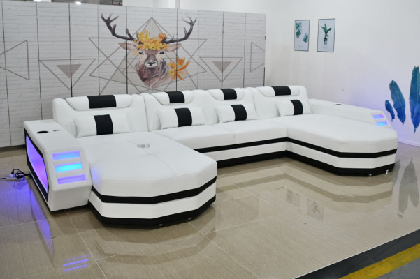 Ledersofa Sofa Modernes Polster Leder Wohnlandschaft Design Ecksofa Couch Weiß