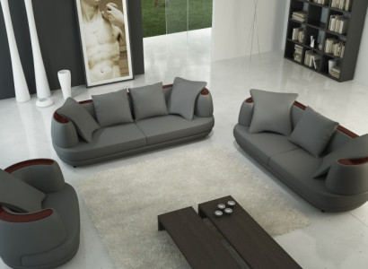 Sofagarnitur mit USB Luxus Designer Couch Polster 3+2+1 Leder Sofa Sitz Grau Neu
