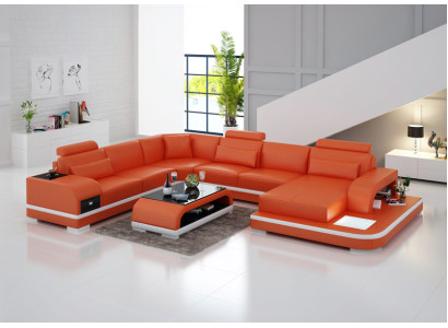 Ledersofa Couch Wohnlandschaft Ecksofa Eck Garnitur Design Modern