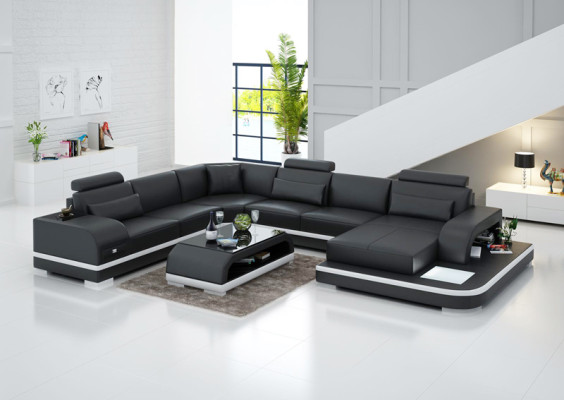 Ledersofa Couch Wohnlandschaft Ecksofa Eck Garnitur Design Modern