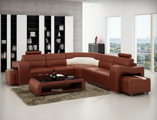Ledersofa mit USB Ecksofa Eckcouch Designer Wohnlandschaft L Form Sofa PISA