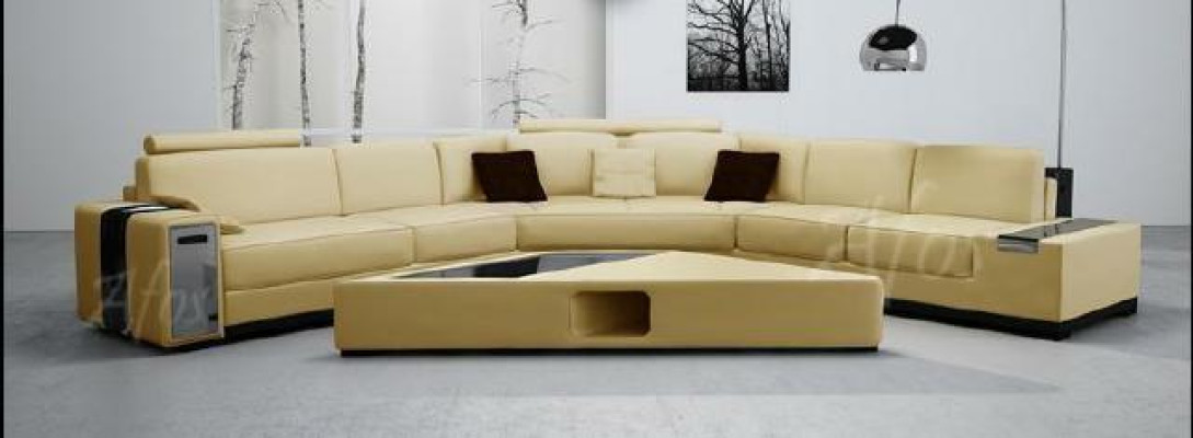 Ledersofa Ecksofa Sofa mit USB,Design Sitz Polster Garnitur Wohnlandschaft 2348