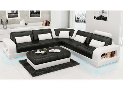Ledersofa USB Wohnlandschaft Ecksofa Ecke Garnitur Design Sofa Couch L6008B Neu