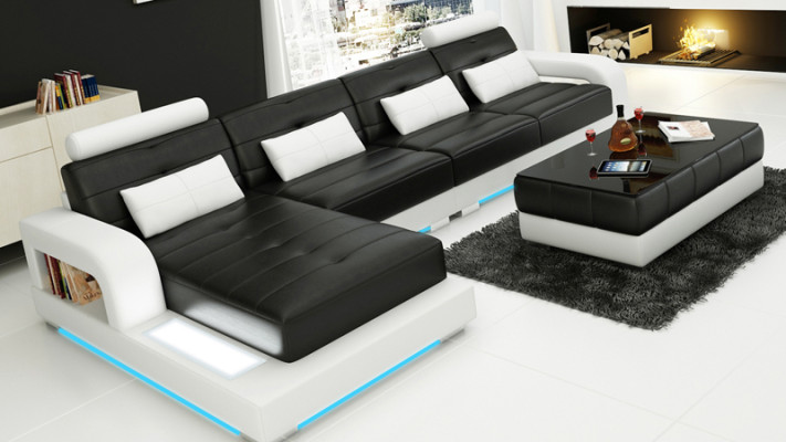 Ledersofa mit USB,Wohnlandschaft Ecksofa Eck Garnitur Design Modern Sofa L6008C