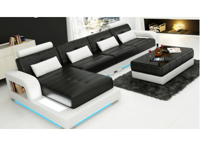 Ledersofa mit USB,Wohnlandschaft Ecksofa Eck Garnitur Design Modern Sofa L6008C
