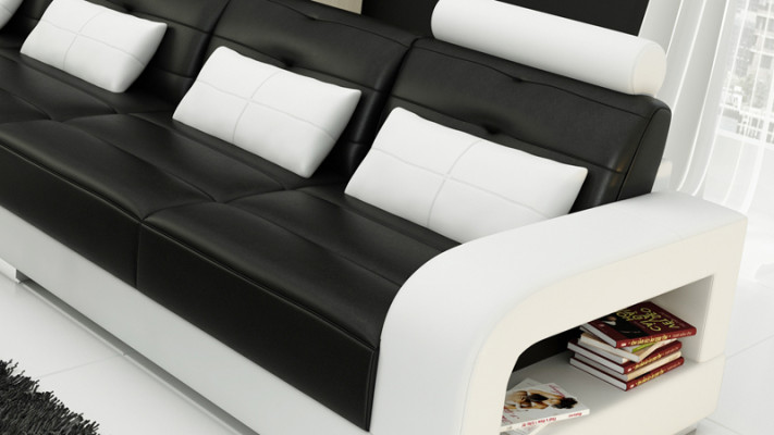 Ledersofa mit USB,Wohnlandschaft Ecksofa Eck Garnitur Design Modern Sofa L6008C