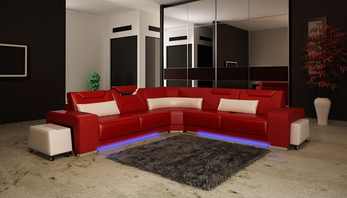 Ledersofa mit USB Wohnlandschaft Ecksofa Eck Garnitur Design Modern Sofa F3011B