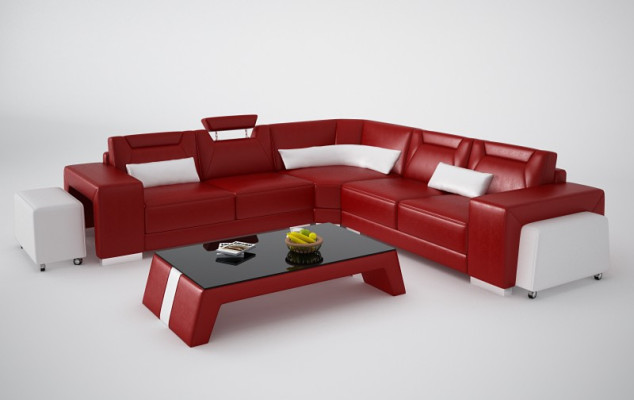Ledersofa mit USB Wohnlandschaft Ecksofa Eck Garnitur Design Modern Sofa F3011B