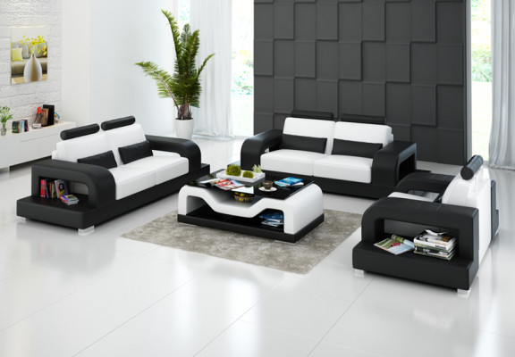 Ledersofa Couch Wohnlandschaft 3+2+1 Sitzer + USB Garnitur Design Modern Sofa