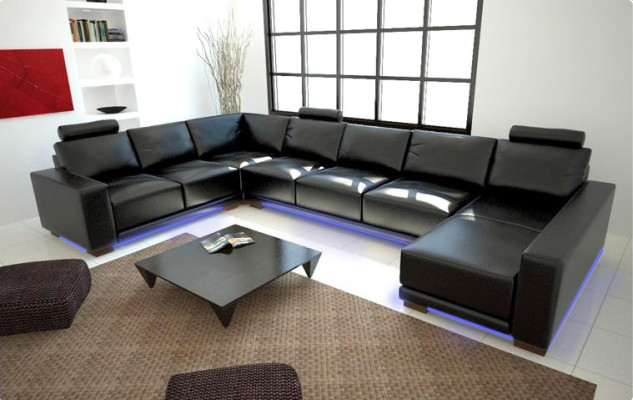 Ledersofa Couch Wohnlandschaft Ecksofa Eck Garnitur Design Modern Sofa mit USB