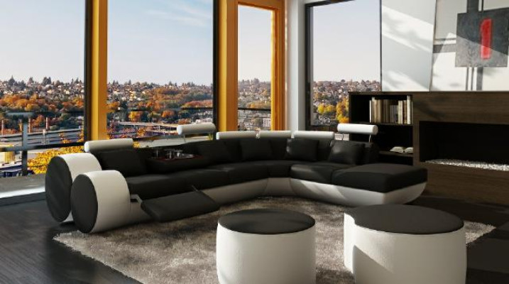 Ledersifa Sofa Ledercouch USB Garnitur XXL Wohnlandschaft Ecksofa Maßfertigung
