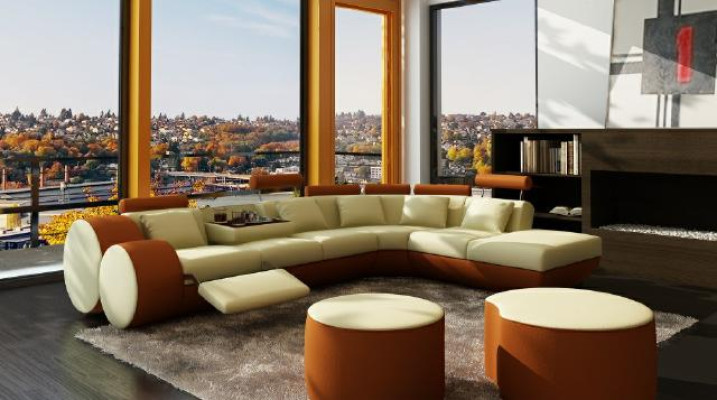 Ledersifa Sofa Ledercouch USB Garnitur XXL Wohnlandschaft Ecksofa Maßfertigung