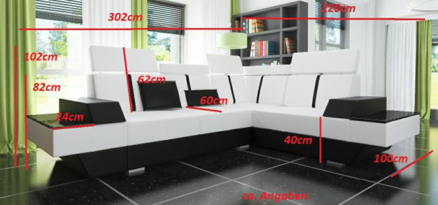 Design Wohnlandschaft Sofa Ecksofa USB Stoff Textil Leder Maßanfertigung Ecksofa