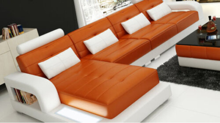 Ledersofa mit USB Wohnlandschaft Eck Garnitur Design Modern Sofa L-Form L6008