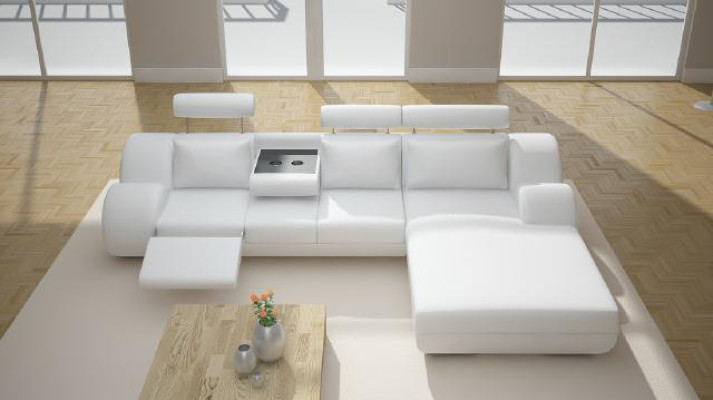 Designer Garnitur Wohnlandschaft Eckcouch Sofa USB Polster Ledersofa Sofas Grau
