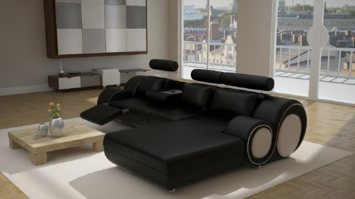 Designer Garnitur Wohnlandschaft Eckcouch Couch Sofa Polster Ledersofa mit USB