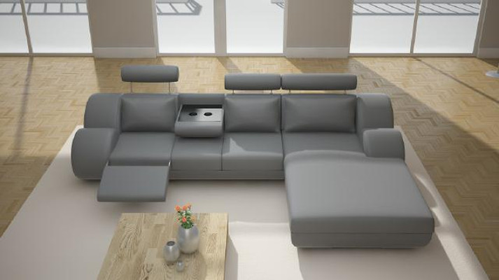 Designer Garnitur Wohnlandschaft Eckcouch Couch Sofa Polster Ledersofa mit USB