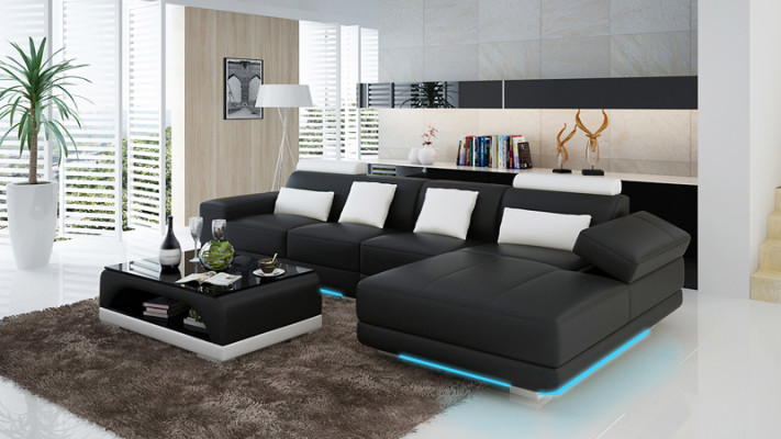 Ledersofa Couch Wohnlandschaft Ecksofa Eck Garnitur Design Modern Sofa mit USB