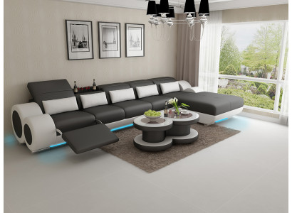 Ledersofa Couch Wohnlandschaft Ecksofa Eck Garnitur Design Modern Sofa mit USB