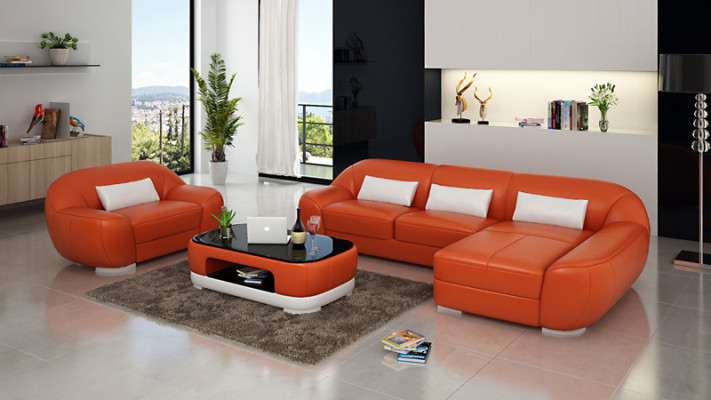 Ledersofa Couch Wohnlandschaft Ecksofa + Sessel Eck Garnitur Design
