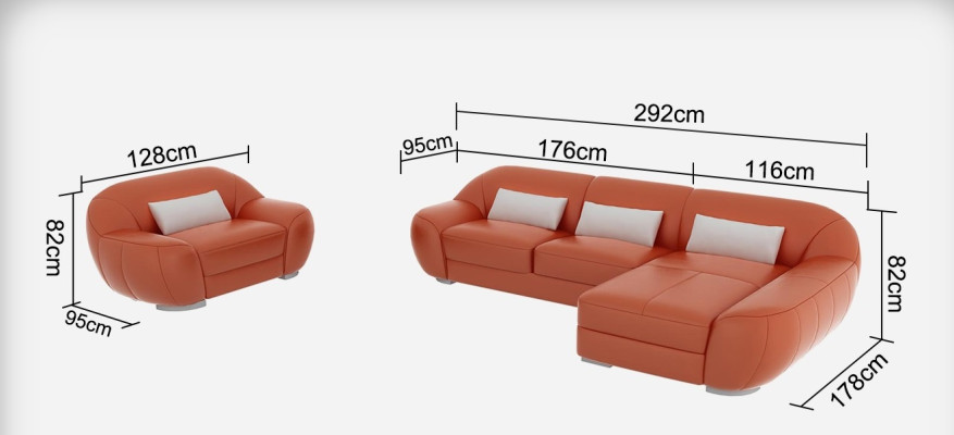 Ledersofa Couch Wohnlandschaft Ecksofa + Sessel Eck Garnitur Design