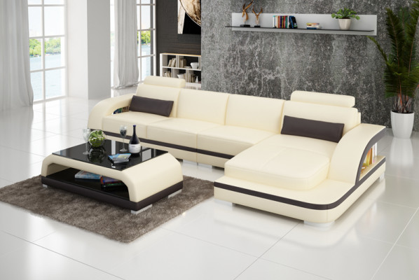 Ledersofa mit USB,Wohnlandschaft Ecksofa Eck Garnitur Design Modern Sofa G8011C