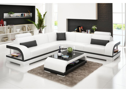 Ledersofa mit USB,Wohnlandschaft Ecksofa Eck Garnitur Design Modern Sofa G8011B