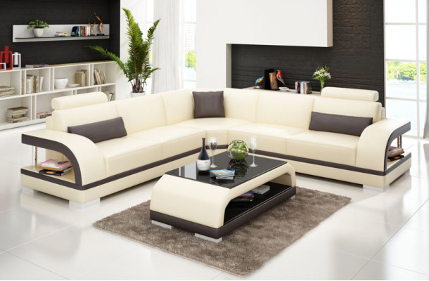 Ledersofa mit USB,Wohnlandschaft Ecksofa Eck Garnitur Design Modern Sofa G8011B