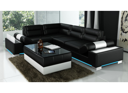 Ledersofa Sofa USB Wohnlandschaft Ecksofa Garnitur Couch Design Garnitur L6001B