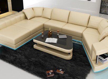 Sofa Ledersofa Couch Wohnlandschaft Ecksofa Eck Garnitur Design Modern