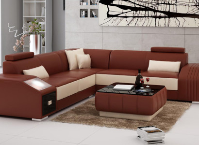  Ledersofa mit USB Wohnlandschaft Ecksofa Eck Garnitur Design Modern Sofa L6003B