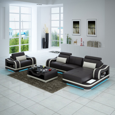 Ledersofa Couch Wohnlandschaft Ecksofa + Sessel Eck Garnitur Modern G8030E