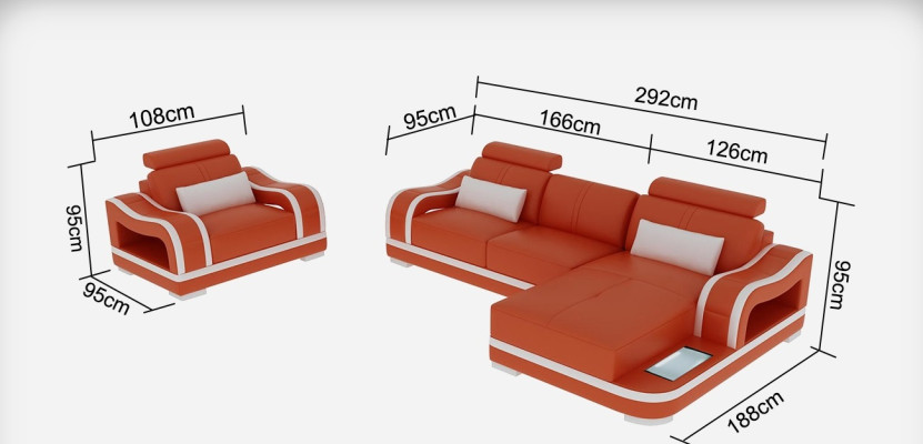 Ledersofa Couch Wohnlandschaft Ecksofa + Sessel Eck Garnitur Modern G8030E