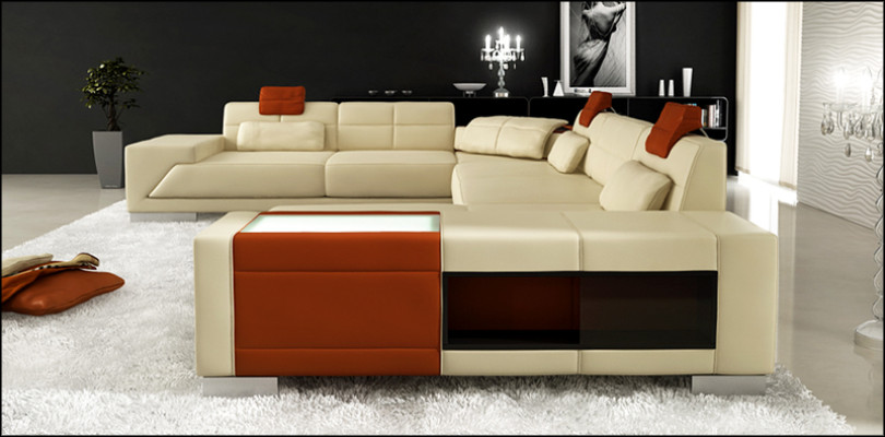 Ledersofa Sofa mit USB Couch Designersofa U Form Eckgarnitur Polsterecke XXL Big