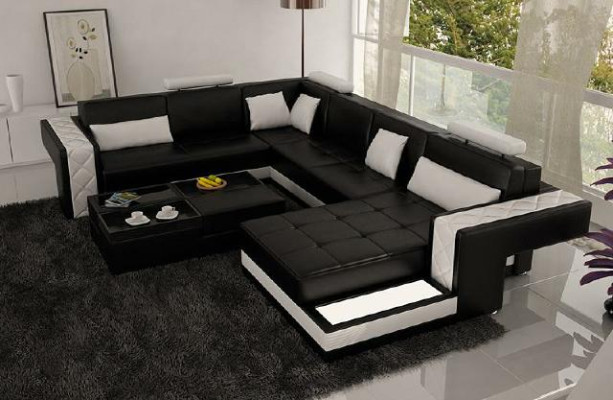 Design Ledersofa Ecksofa Eckcouch Polster Sofa Ecke USB + LED Wohnlandschaft