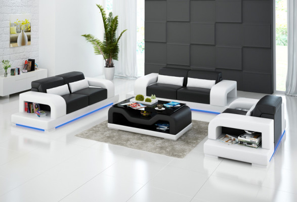 Ledersofa Couch Wohnlandschaft 3+2+1 Sitzer Garnitur Design Modern Sofa mit USB