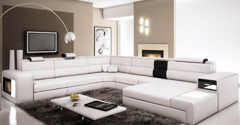 Design Ecksofa Sofa Couch Polster Eck Sitz Garnitur Wohnlandschaft Leder USB+LED