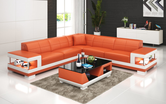 Ledersofa mit USB Wohnlandschaft Ecksofa Eck Garnitur Design Modern Sofa G8017B