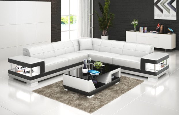 Ledersofa mit USB Wohnlandschaft Ecksofa Eck Garnitur Design Modern Sofa G8017B