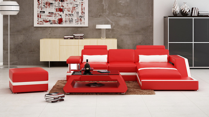 Ledersofa mit USB Wohnlandschaft Ecksofa Eck Garnitur Design Modern Sofa L6002E