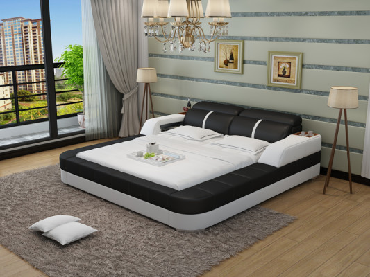 Luxus Lederbett USB Design Polsterbetten Doppel Modernes Ehe140/160/180 LB8823