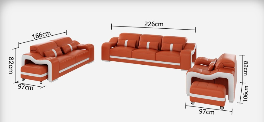 Ledersofa Couch Wohnlandschaft 3+2+1 Sitzer Garnitur Sofagarnitur Sofa