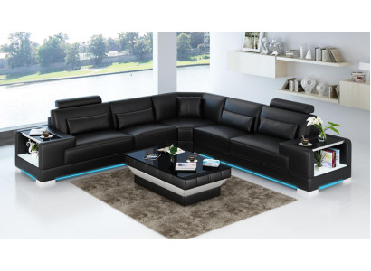Ledersofa Couch Wohnlandschaft Ecksofa Eck Garnitur Design Modern Sofa mit USB
