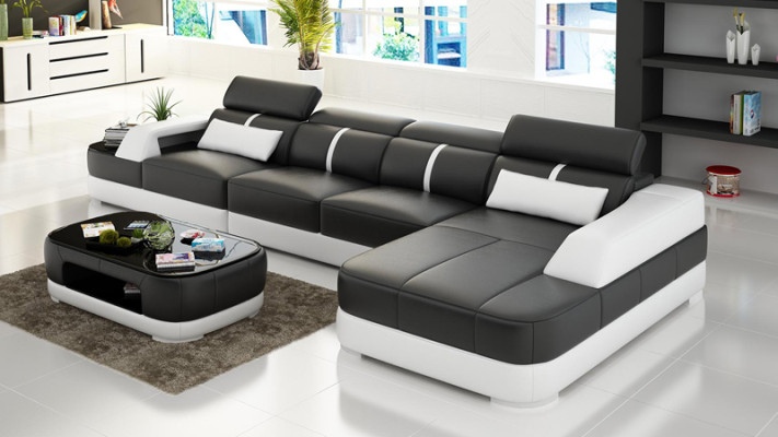 Ledersofa Polster Sitz Eck Sofa Garnitur Wohnlandschaft Wohnzimmer Couch mit USB
