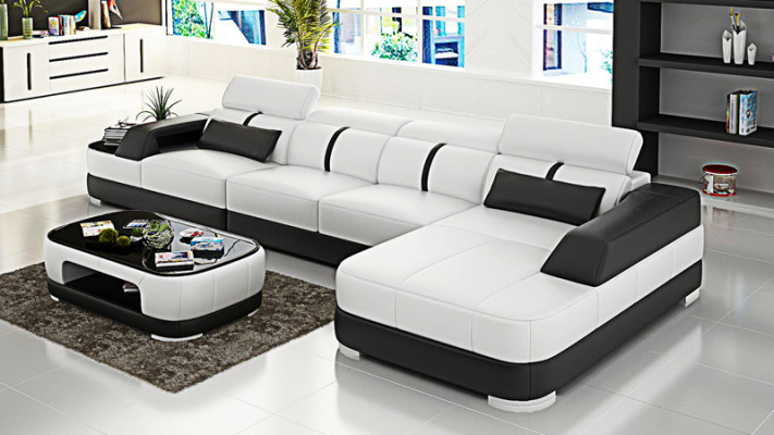 Ledersofa Polster Sitz Eck Sofa Garnitur Wohnlandschaft Wohnzimmer Couch mit USB