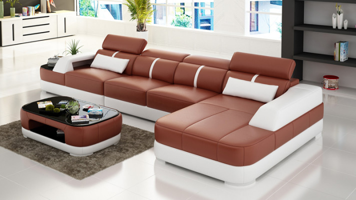 Ledersofa Polster Sitz Eck Sofa Garnitur Wohnlandschaft Wohnzimmer Couch mit USB