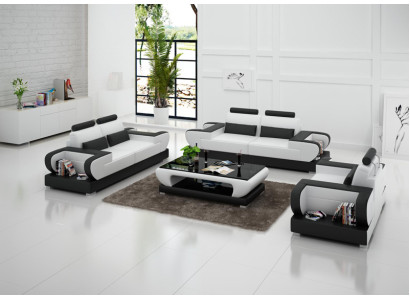 Ledersofa Couch Wohnlandschaft 3+2+1 Sitzer Garnitur Design Modern Sofa mit USB
