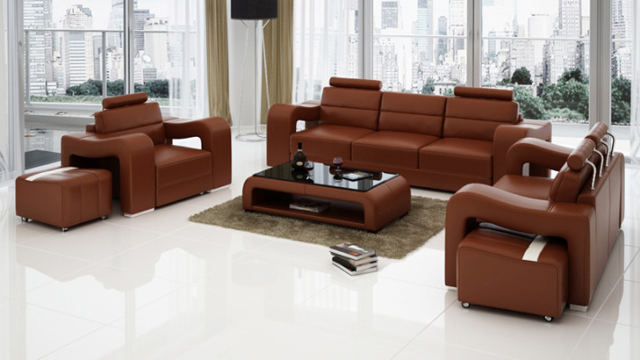 Ledersofa Couch Wohnlandschaft 3+2+1 Sitzer Garnitur Design Modern Sofa USB Neu